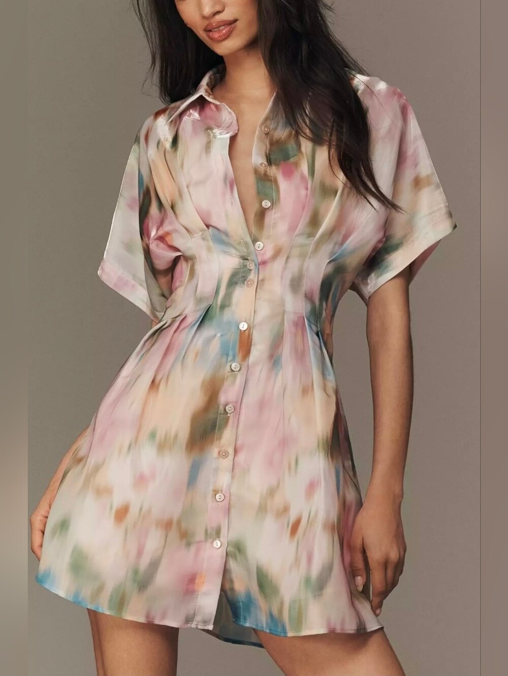Anthropologie Tobie Watercolor Organza Mini Shirt Dress